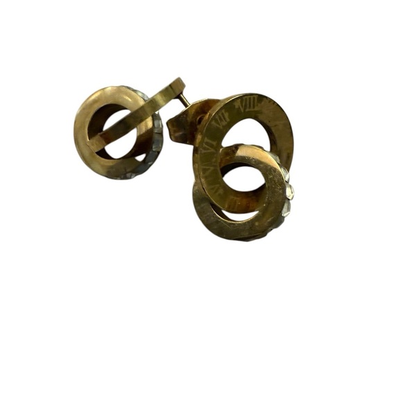 Gold and Silver Roman Numeral Hoop Earrings - Picture 4 of 5